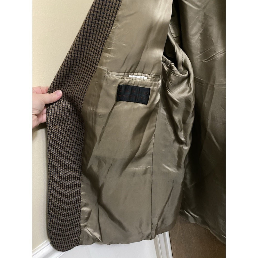 Vintage Carlo Mandrone Mens Suit Jacket Silk Wool Pockets Tweed Style Brown 50R - Picture 10 of 15